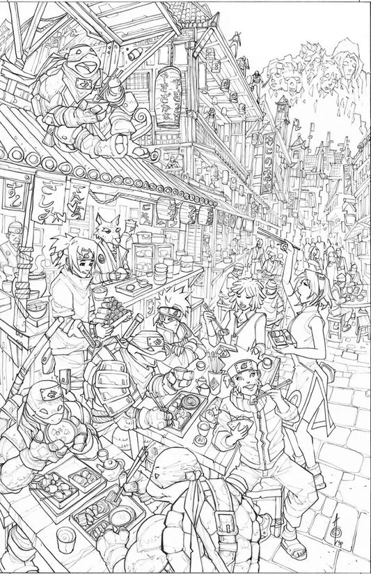 Teenage Mutant Ninja Turtles X Naruto #1 P - Alan Quah Exclusive B&W Variant